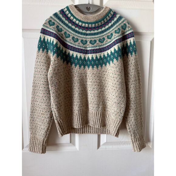 Vintage Woolrich Fair Isle Heart Sweater Wool Blend Sz Small Cottagecore Cozy - Picture 6 of 8